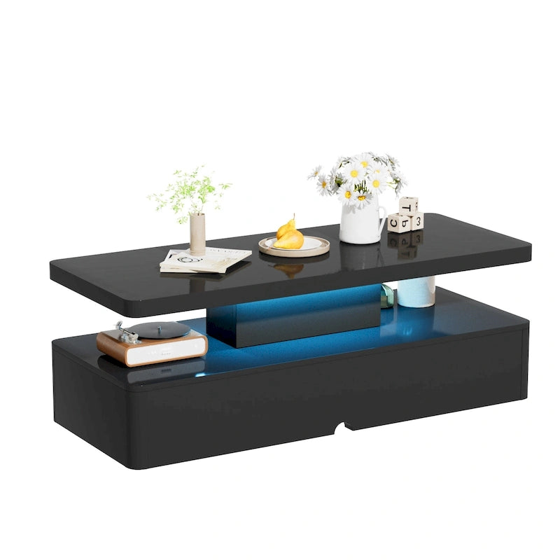Table basse moderne et élégante avec lumières LED 16 couleurs, design double couche pour salon