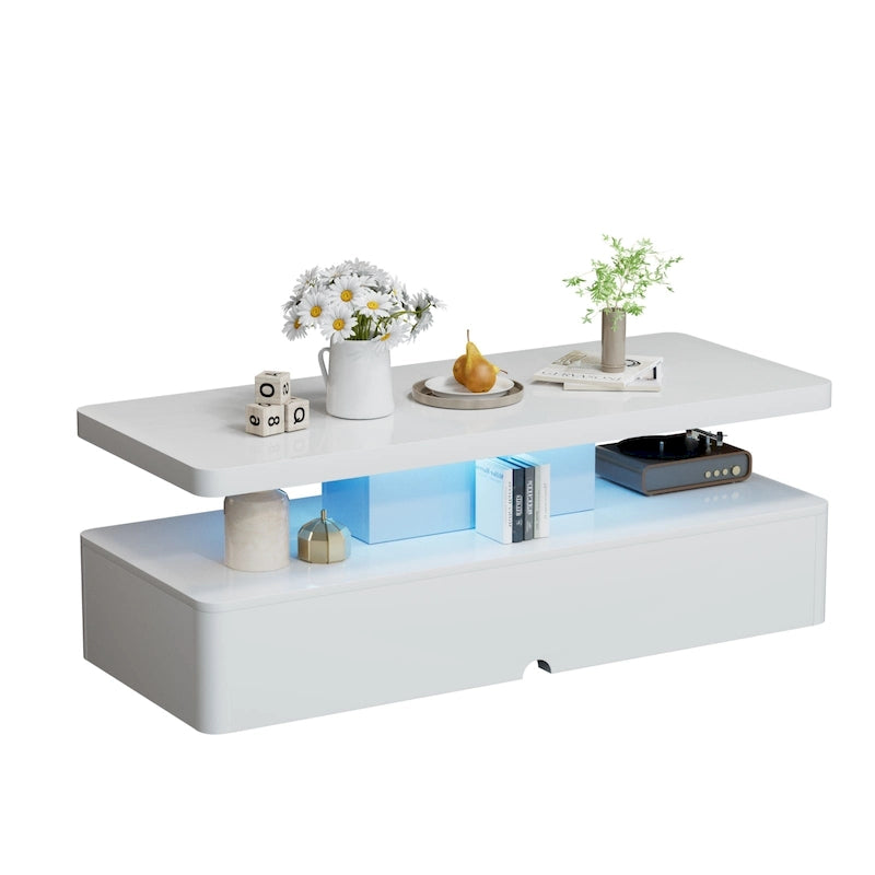 Table basse moderne et élégante avec lumières LED 16 couleurs, design double couche pour salon