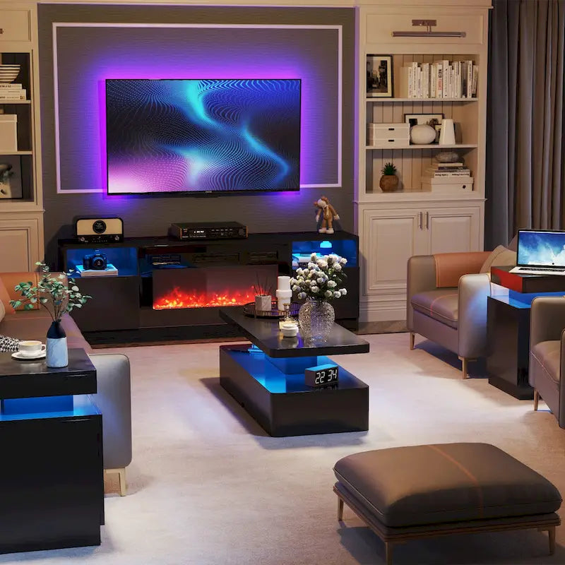 Table basse moderne et élégante avec lumières LED 16 couleurs, design double couche pour salon