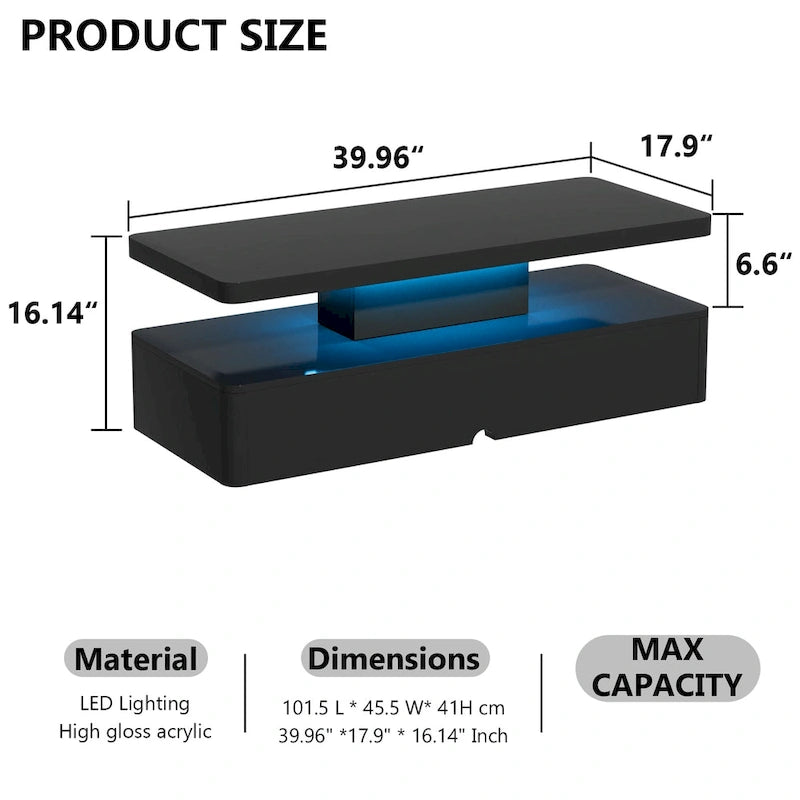 Table basse moderne et élégante avec lumières LED 16 couleurs, design double couche pour salon