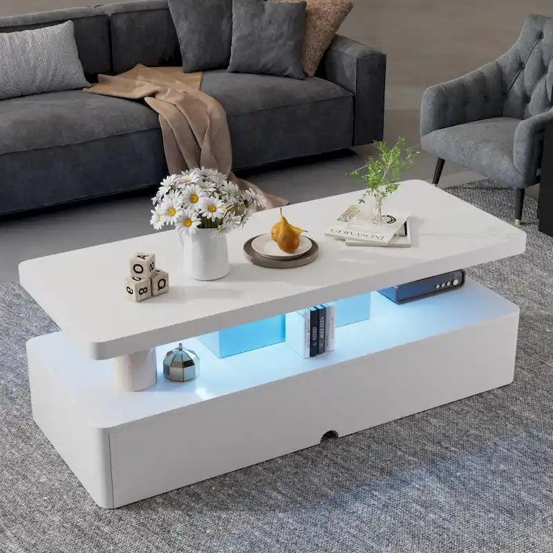 Table basse moderne et élégante avec lumières LED 16 couleurs, design double couche pour salon