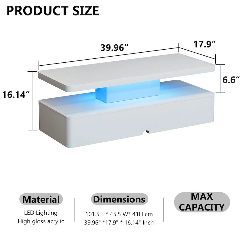 Table basse moderne et élégante avec lumières LED 16 couleurs, design double couche pour salon