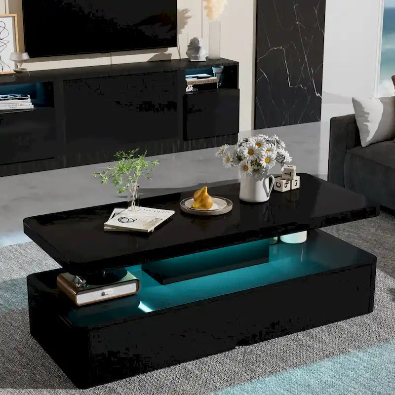 Table basse moderne et élégante avec lumières LED 16 couleurs, design double couche pour salon