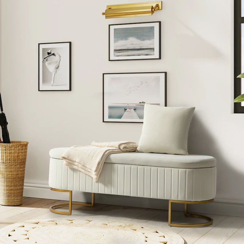Banc de rangement capitonné moderne avec repose-pieds à couvercle relevable
