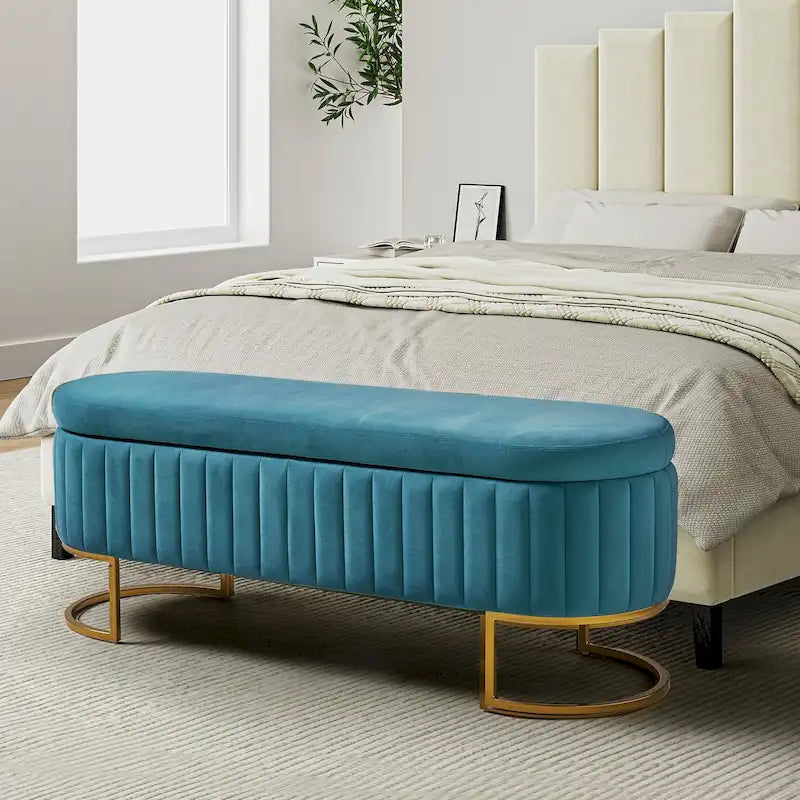 Banc de rangement capitonné moderne avec repose-pieds à couvercle relevable
