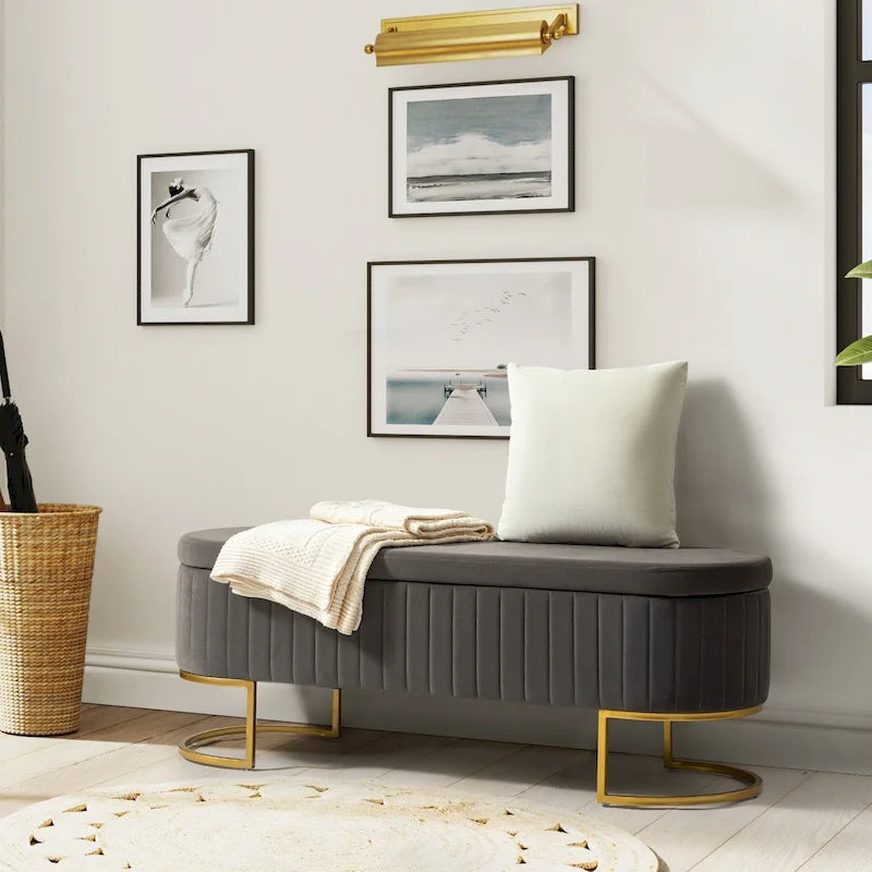 Banc de rangement capitonné moderne avec repose-pieds à couvercle relevable