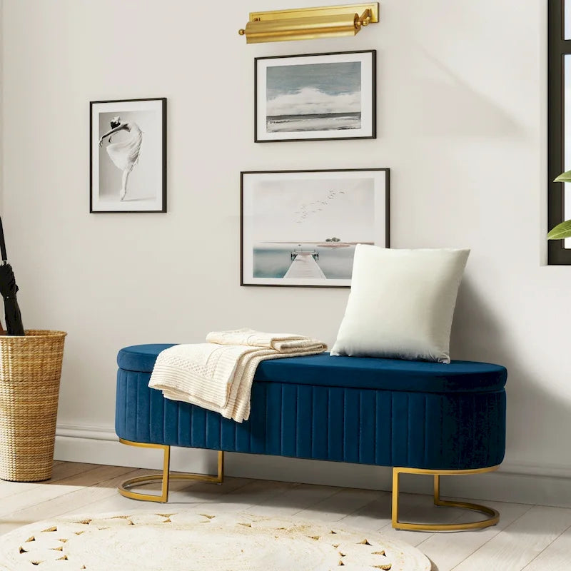 Banc de rangement capitonné moderne avec repose-pieds à couvercle relevable