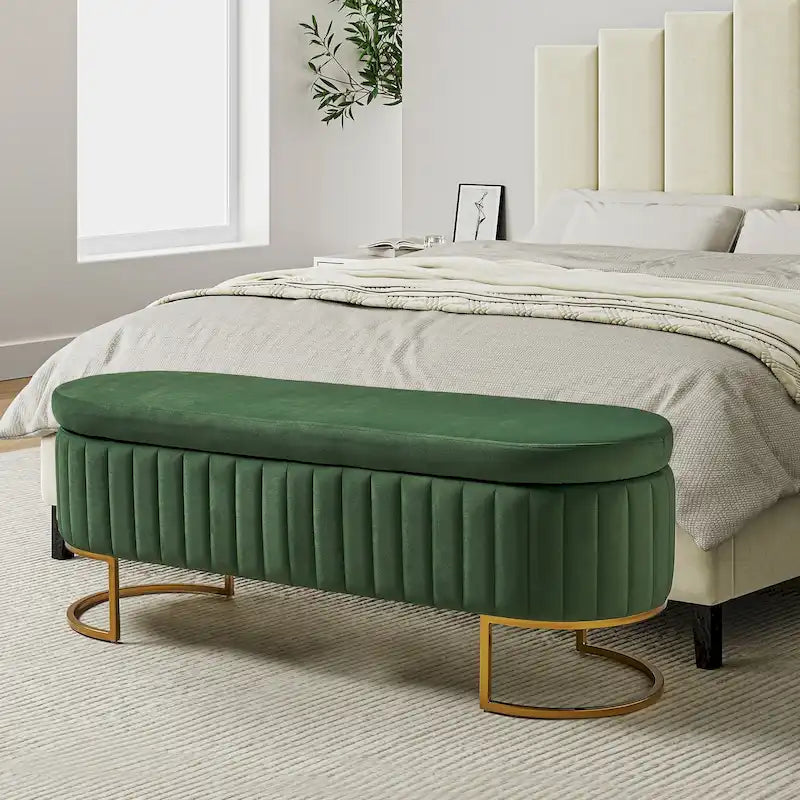 Banc de rangement capitonné moderne avec repose-pieds à couvercle relevable