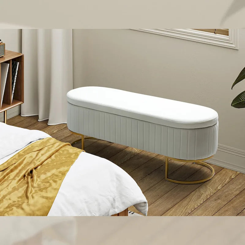 Banc de rangement capitonné moderne avec repose-pieds à couvercle relevable