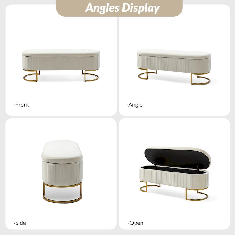 Banc de rangement capitonné moderne avec repose-pieds à couvercle relevable