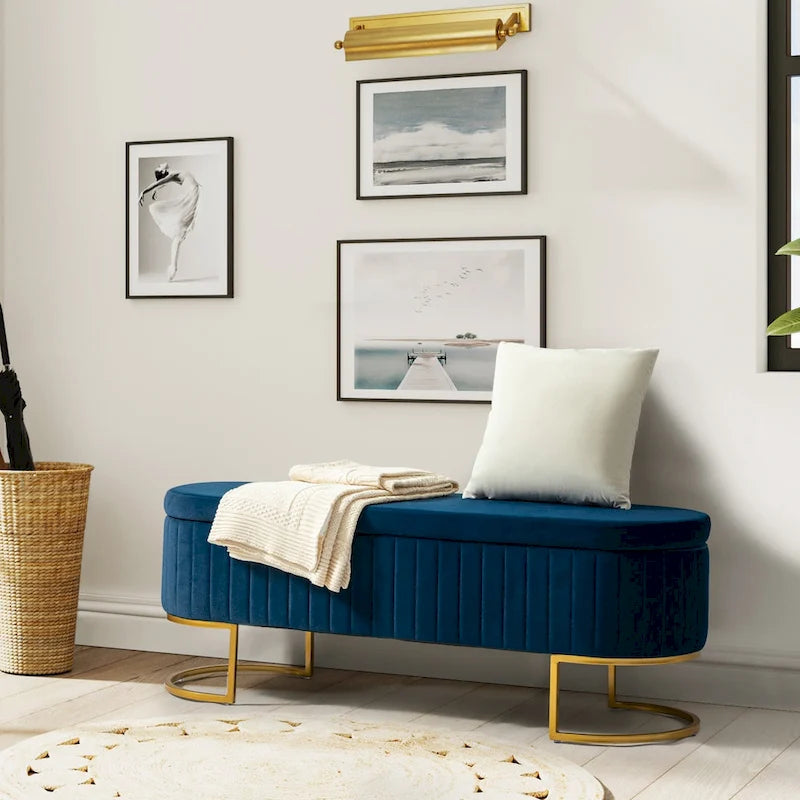 Banc de rangement capitonné moderne avec repose-pieds à couvercle relevable