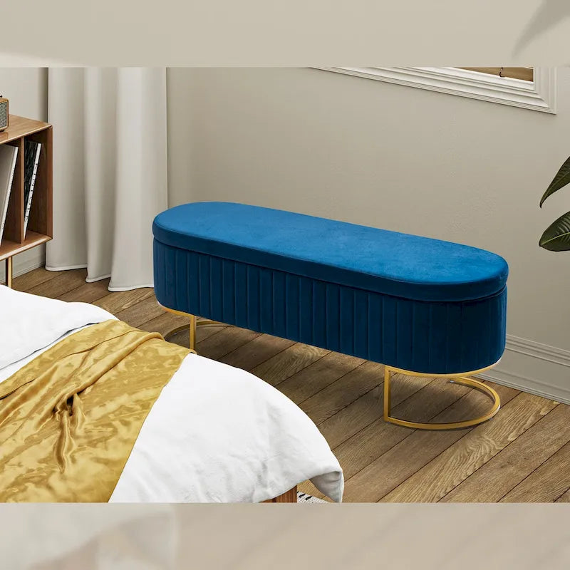 Banc de rangement capitonné moderne avec repose-pieds à couvercle relevable