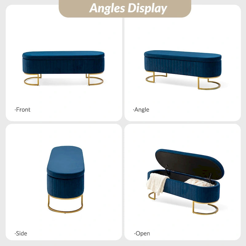 Banc de rangement capitonné moderne avec repose-pieds à couvercle relevable