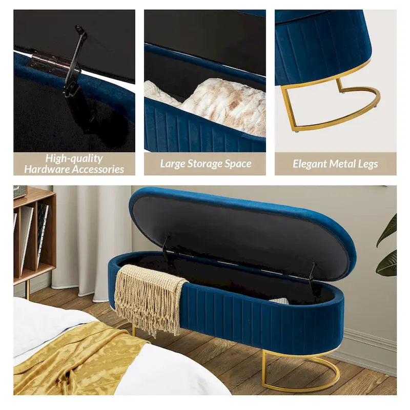 Banc de rangement capitonné moderne avec repose-pieds à couvercle relevable