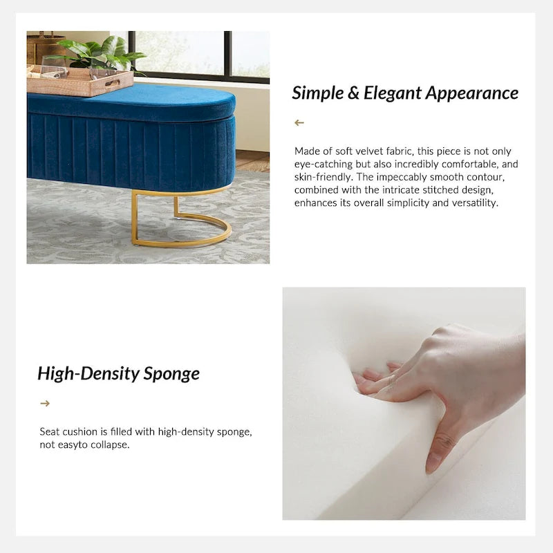 Banc de rangement capitonné moderne avec repose-pieds à couvercle relevable