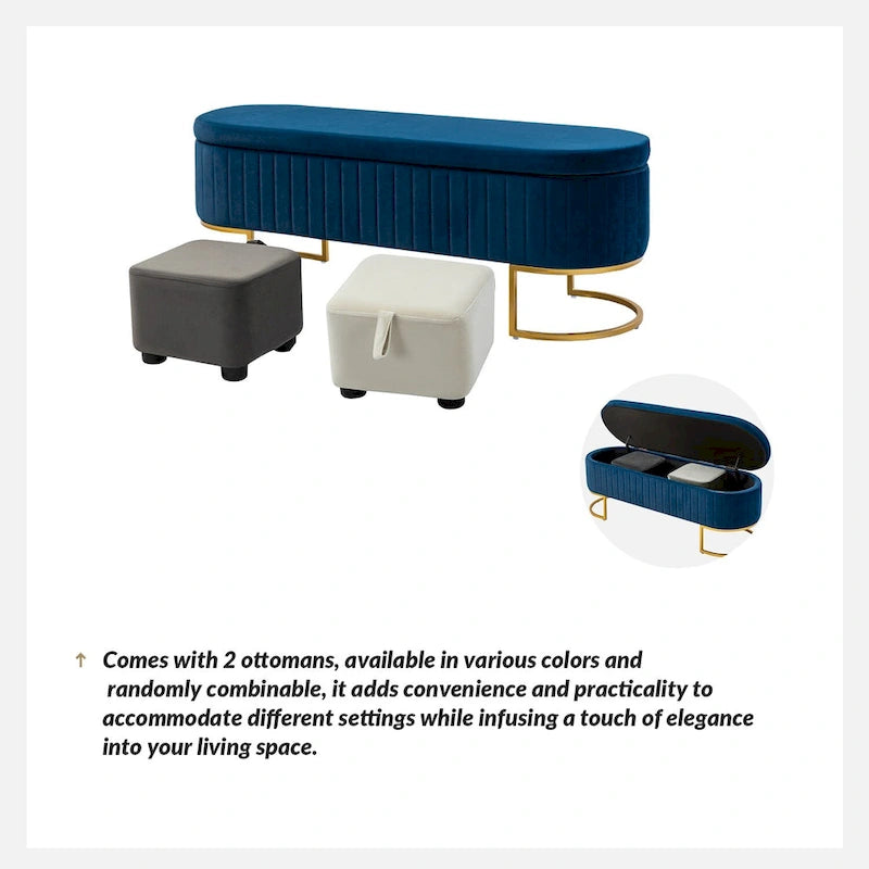Banc de rangement capitonné moderne avec repose-pieds à couvercle relevable