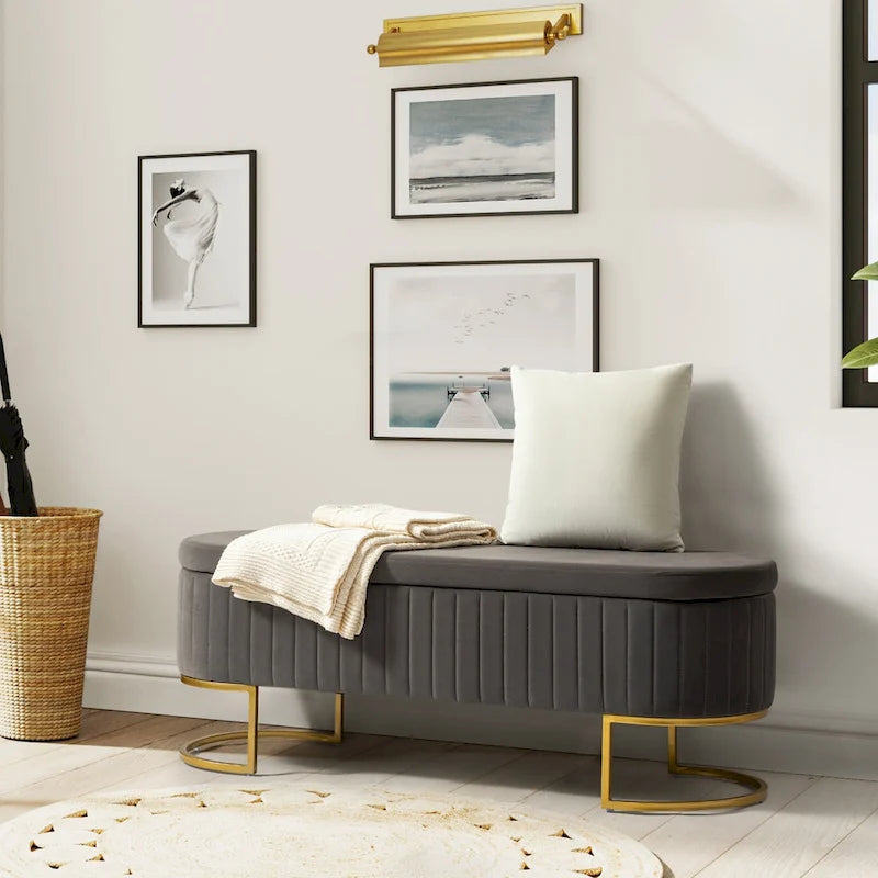 Banc de rangement capitonné moderne avec repose-pieds à couvercle relevable