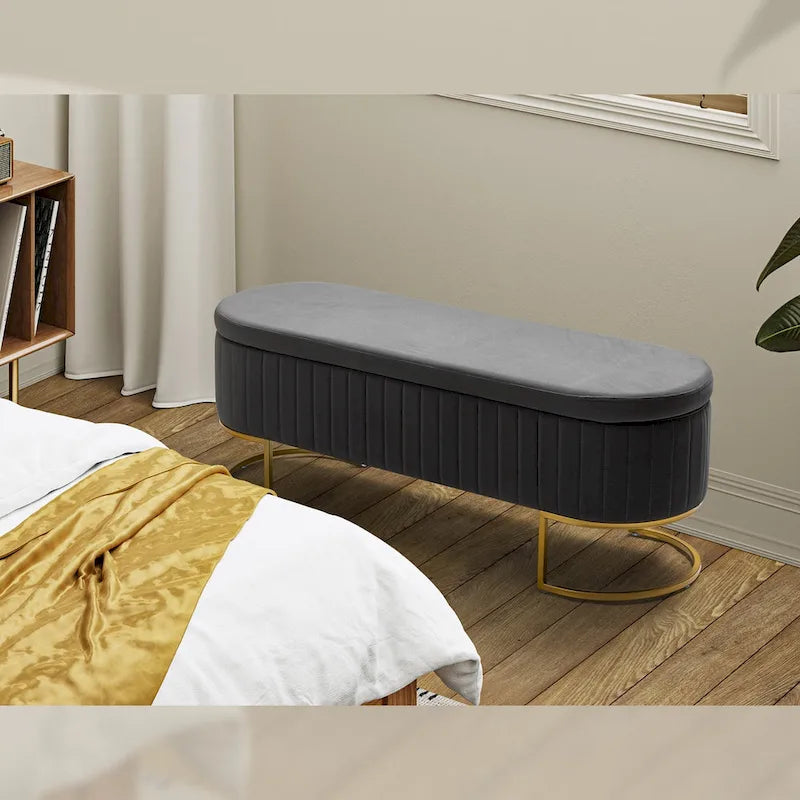 Banc de rangement capitonné moderne avec repose-pieds à couvercle relevable