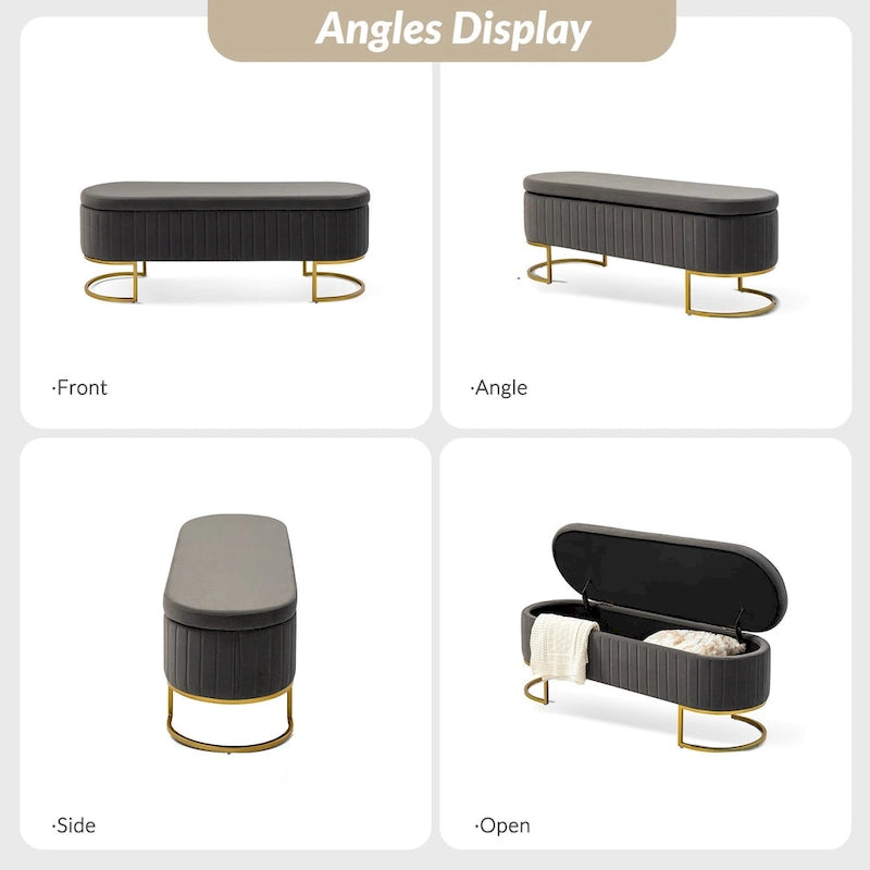 Banc de rangement capitonné moderne avec repose-pieds à couvercle relevable