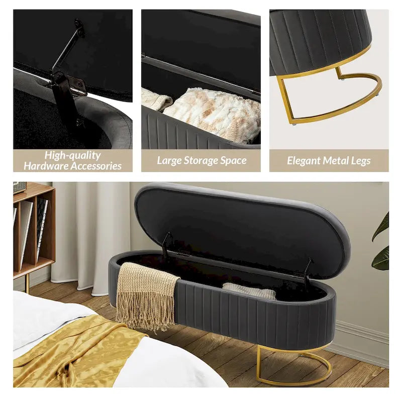 Banc de rangement capitonné moderne avec repose-pieds à couvercle relevable