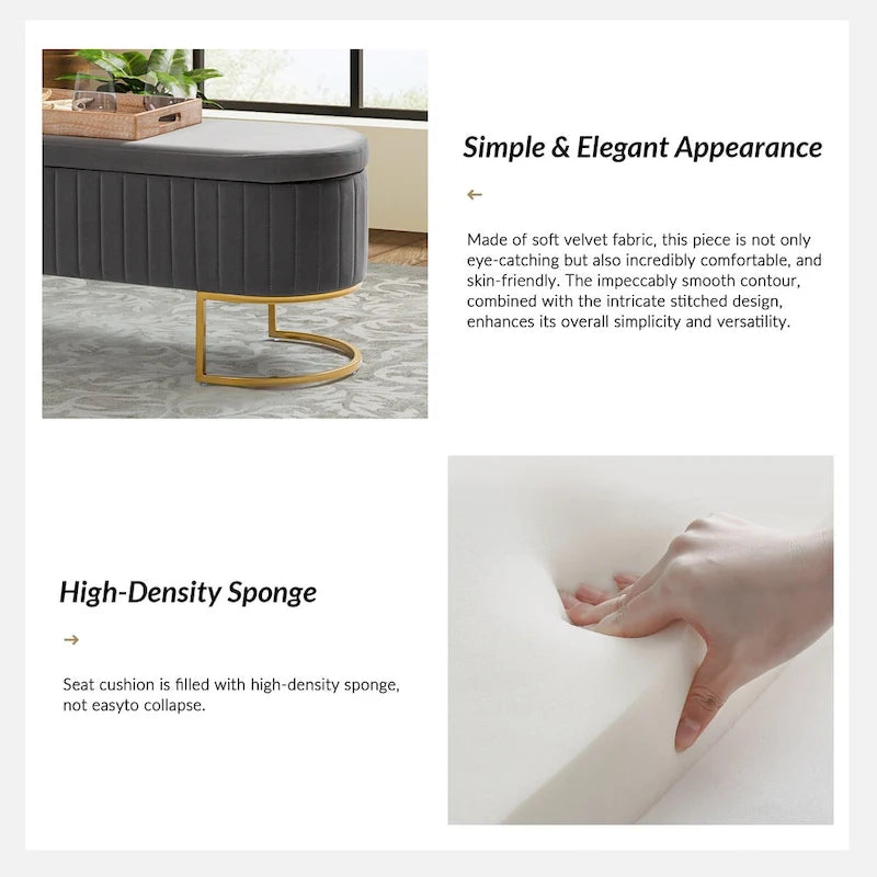 Banc de rangement capitonné moderne avec repose-pieds à couvercle relevable