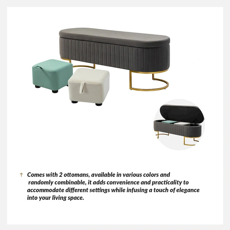 Banc de rangement capitonné moderne avec repose-pieds à couvercle relevable