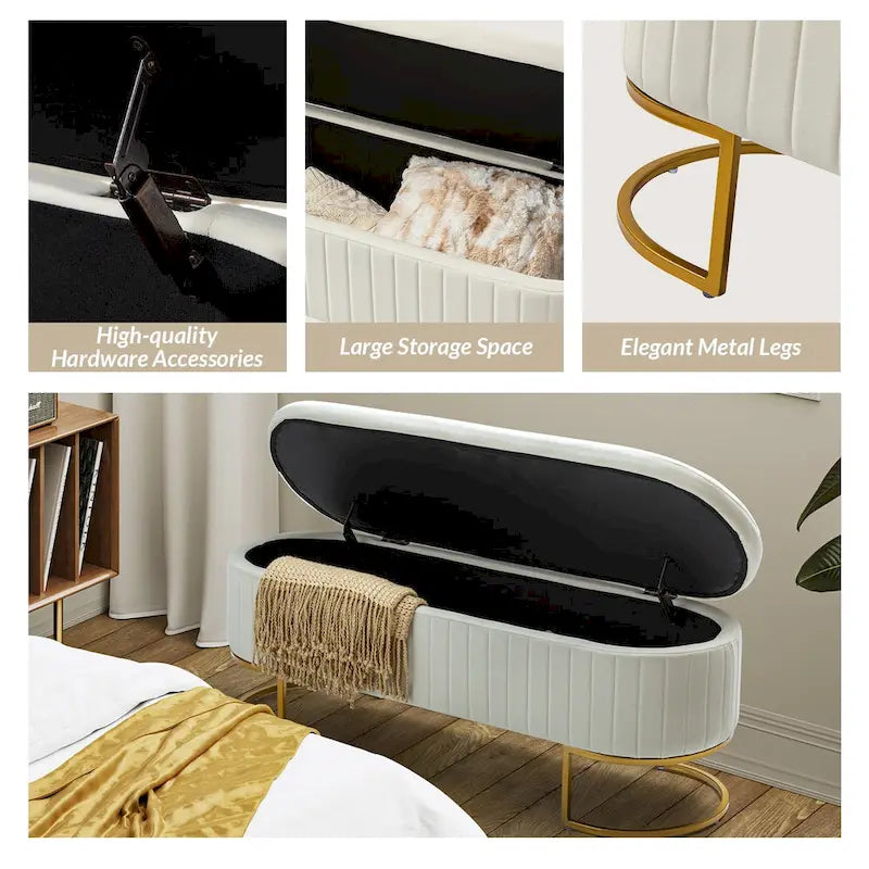 Banc de rangement capitonné moderne avec repose-pieds à couvercle relevable