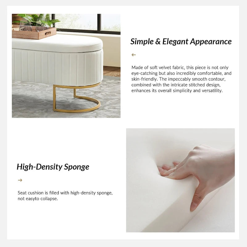 Banc de rangement capitonné moderne avec repose-pieds à couvercle relevable