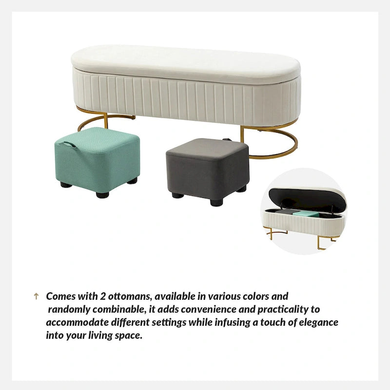 Banc de rangement capitonné moderne avec repose-pieds à couvercle relevable