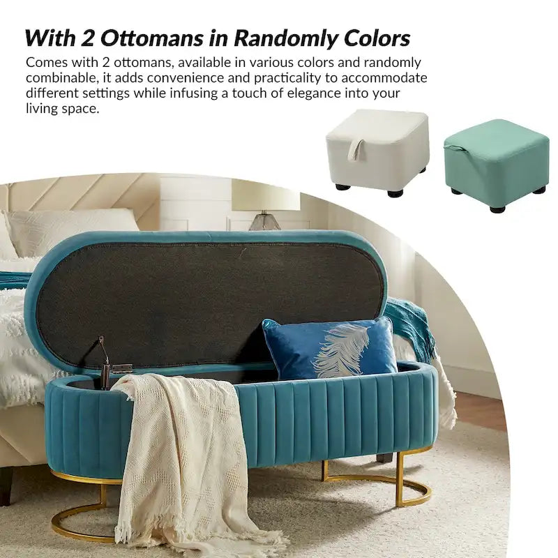 Banc de rangement capitonné moderne avec repose-pieds à couvercle relevable