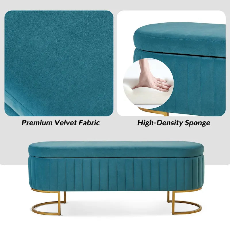 Banc de rangement capitonné moderne avec repose-pieds à couvercle relevable