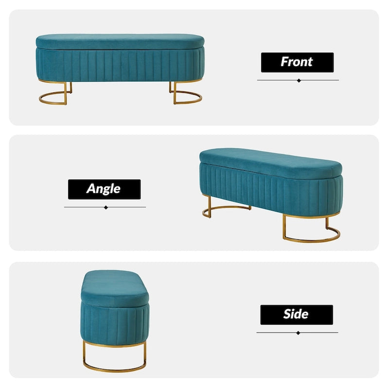 Banc de rangement capitonné moderne avec repose-pieds à couvercle relevable