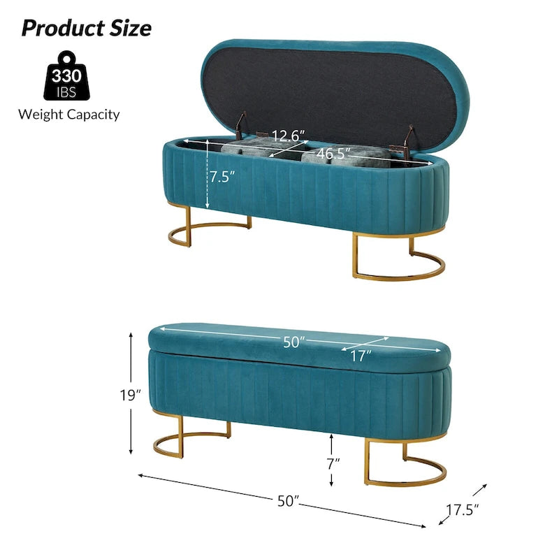 Banc de rangement capitonné moderne avec repose-pieds à couvercle relevable
