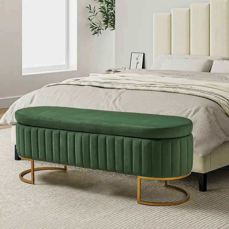 Banc de rangement capitonné moderne avec repose-pieds à couvercle relevable
