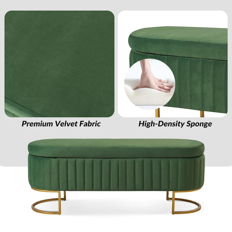 Banc de rangement capitonné moderne avec repose-pieds à couvercle relevable