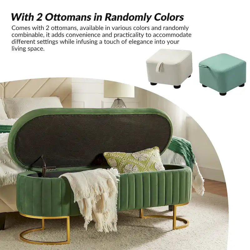 Banc de rangement capitonné moderne avec repose-pieds à couvercle relevable