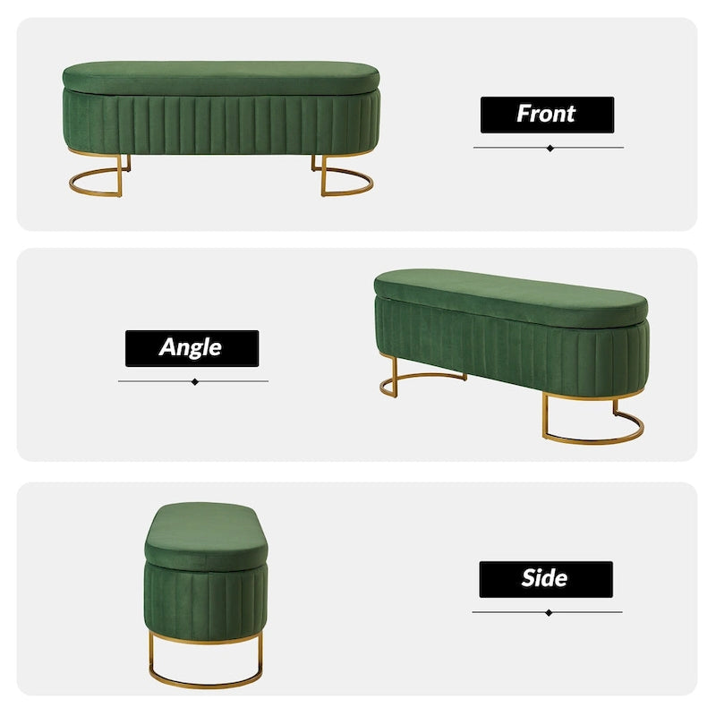 Banc de rangement capitonné moderne avec repose-pieds à couvercle relevable