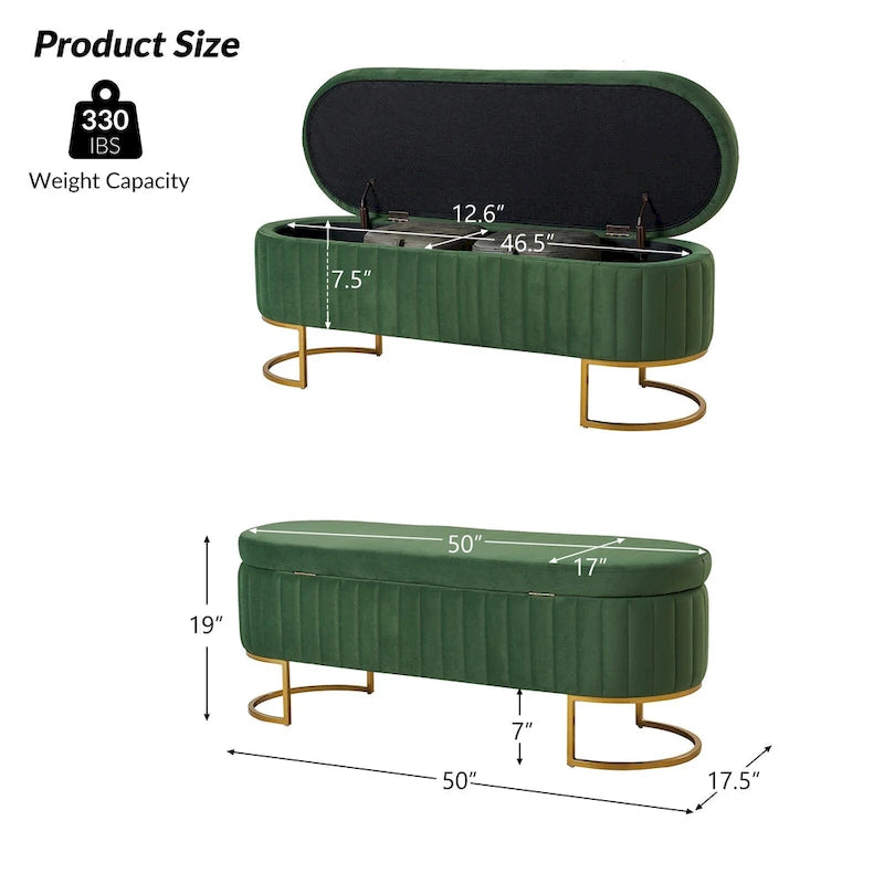 Banc de rangement capitonné moderne avec repose-pieds à couvercle relevable