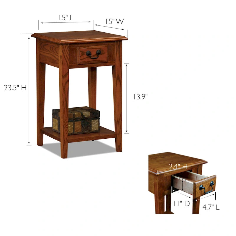 Table d'appoint carrée à un tiroir avec étagère
