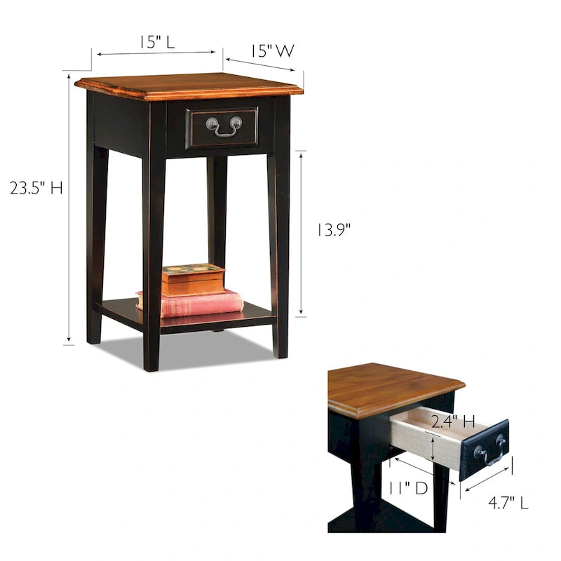 Table d'appoint carrée à un tiroir avec étagère