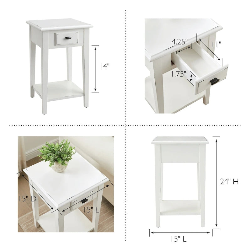Table d'appoint carrée à un tiroir avec étagère