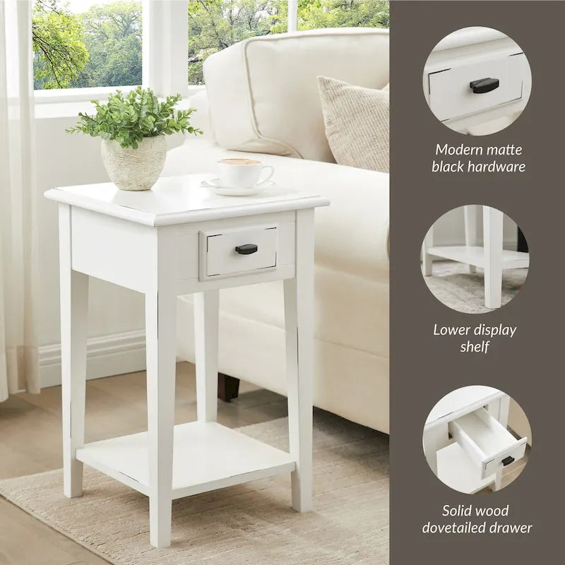 Table d'appoint carrée à un tiroir avec étagère