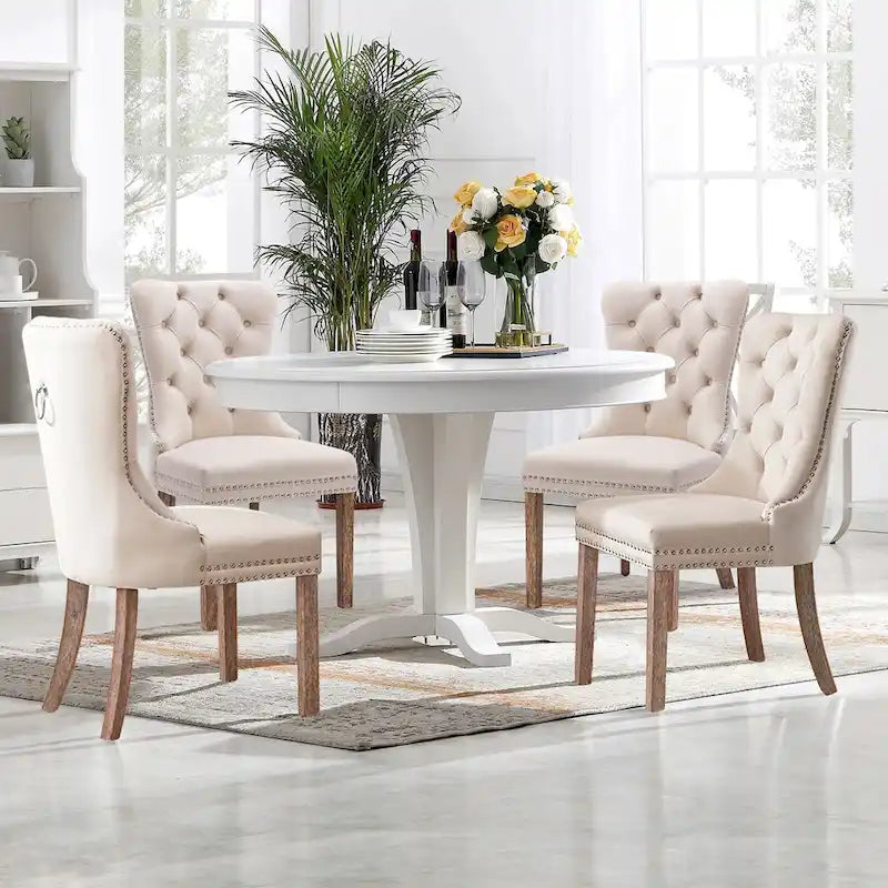 Lot de 2 chaises de salle à manger modernes en velours, chaises d'appoint rembourrées avec pieds en bois, garniture cloutée, chaises de salle à manger modernes - N/A