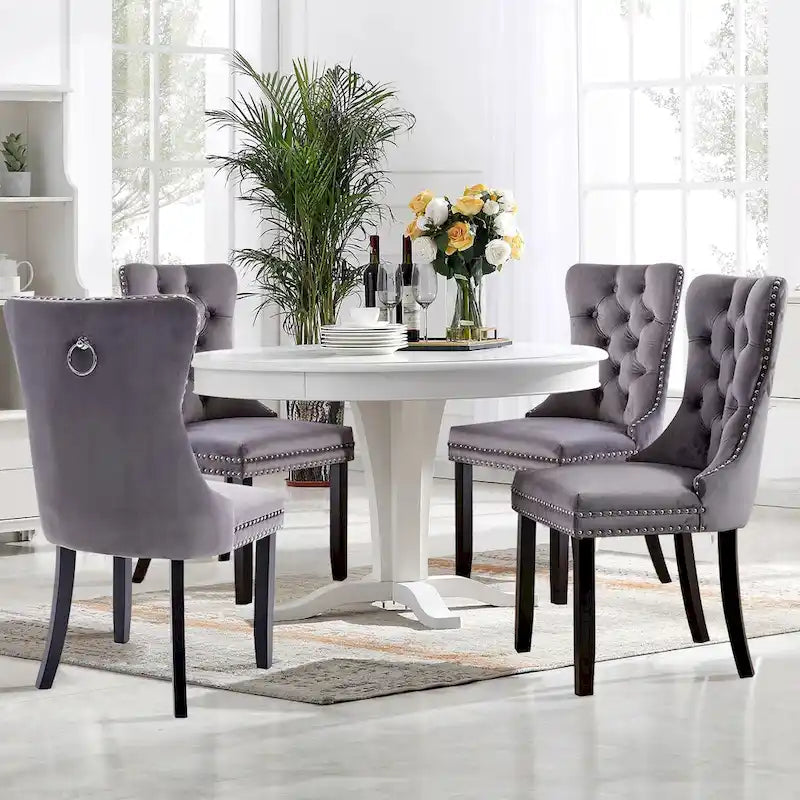 Lot de 2 chaises de salle à manger modernes en velours, chaises d'appoint rembourrées avec pieds en bois, garniture cloutée, chaises de salle à manger modernes - N/A