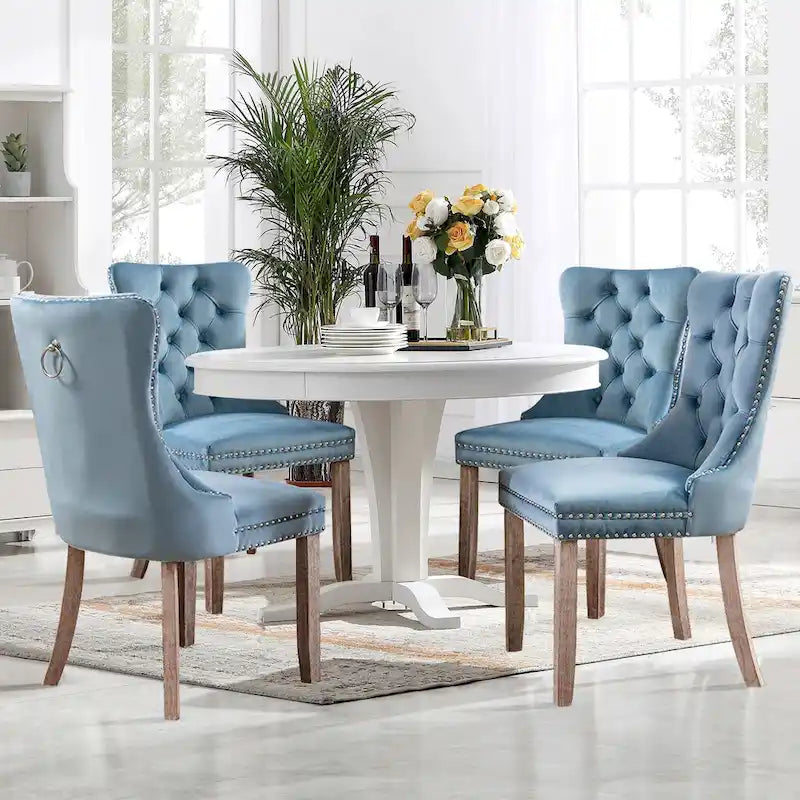 Lot de 2 chaises de salle à manger modernes en velours, chaises d'appoint rembourrées avec pieds en bois, garniture cloutée, chaises de salle à manger modernes - N/A