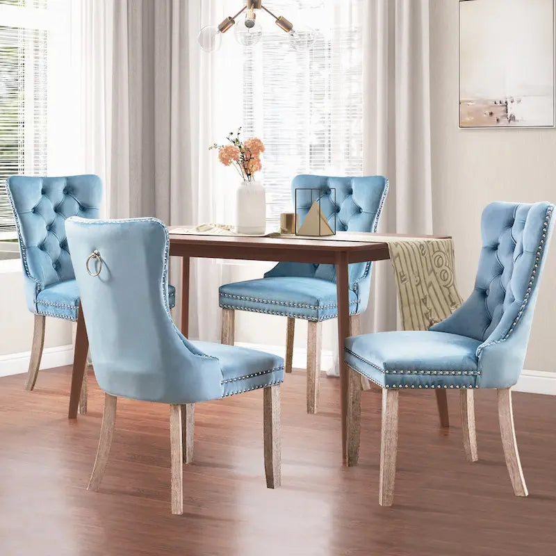Lot de 2 chaises de salle à manger modernes en velours, chaises d'appoint rembourrées avec pieds en bois, garniture cloutée, chaises de salle à manger modernes - N/A