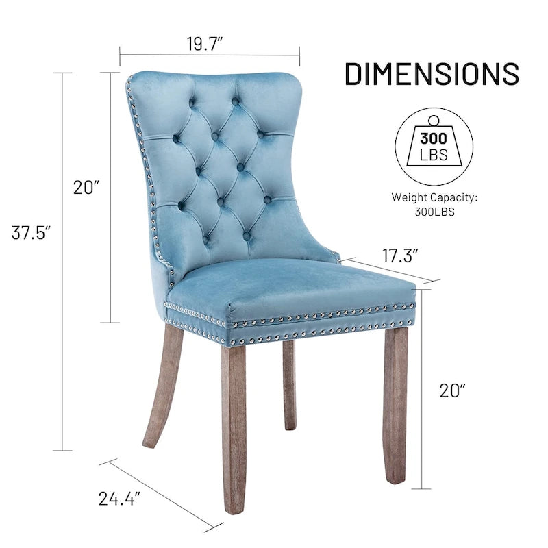 Lot de 2 chaises de salle à manger modernes en velours, chaises d'appoint rembourrées avec pieds en bois, garniture cloutée, chaises de salle à manger modernes - N/A