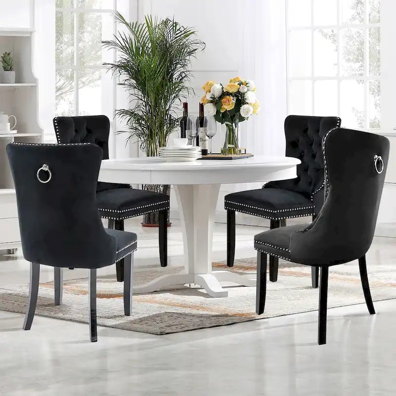 Lot de 2 chaises de salle à manger modernes en velours, chaises d'appoint rembourrées avec pieds en bois, garniture cloutée, chaises de salle à manger modernes - N/A