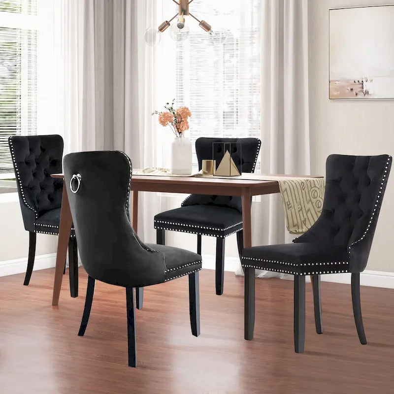 Lot de 2 chaises de salle à manger modernes en velours, chaises d'appoint rembourrées avec pieds en bois, garniture cloutée, chaises de salle à manger modernes - N/A