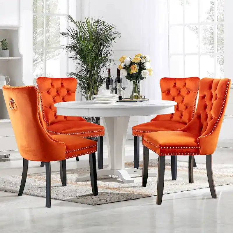 Lot de 2 chaises de salle à manger modernes en velours, chaises d'appoint rembourrées avec pieds en bois, garniture cloutée, chaises de salle à manger modernes - N/A